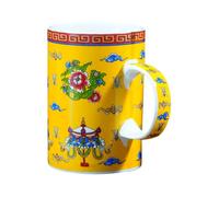 OKUMEYR Buddhist Bone China Teacup Set Without Lid, Retro Style Ceramic Tea Cup for Home Use, Decorative Eight Auspicious Symbols Porcelain Cup for Tea Drinking and Display