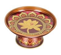 OKUMEYR Buddhist Offering Plate Vintage Tinplate Fruit Tray for Temple Offerings Snack Dessert Plate Decorative Altar Tribute Bowl