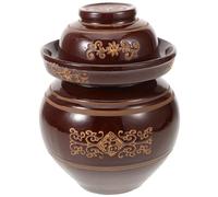 OKUMEYR Clay Pickle Jar and Vegetable Fermenting Crock, 4-liter Thickened Ceramic Kimchi Jar with Sealed Lid, Traditional Home Use Pickled Vegetable Storage for Kitchen and Pantry