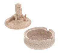 OKUMEYR Creative Easy Ashtray Windproof Yoga Resin Ash Man to Tray with Stone Lid and Clean Design, Unique Decorative for Stylish Khaki Ash Holder Smoking Home and Office Use