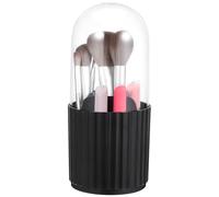 OKUMEYR Divided Cosmetics Storage Box Makeup Brush Holder Organizer with Lid 9.04x3.73x3.73in Protective Cover Easy Access Elegant Appearance Stripe Design for Desk Organizer Women