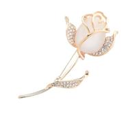 OKUMEYR Golden Rose Brooch with Cat’s Eye Opal, Alloy Flower Breastpin for Wedding and Bridal Accessories, Elegant Floral Lapel Pin for Women’s Clothing Decoration