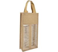OKUMEYR Linen Wine Bag with Window 2-divided Sturdy Handheld Wine Carrier for Christmas and Visits Tote for Beer