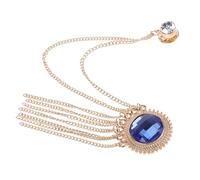 OKUMEYR Men’s Hanging Chain Lapel Pin Brooch with Blue Sapphire Gemstone, Gold Tone Decorative Badge Pin for Suit, Formal Coat and Sweater Accessories
