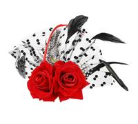 OKUMEYR Red Rose Fascinator Hair Clip for Wedding and Halloween Delicate Plume and Mesh Flower Hair Pin for Costume and Pageants