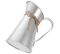 OKUMEYR Retro European Style Decorative Iron Flower Bucket Vase in Silver, Multi-function Dried Flower Arranging Bucket and Photography Prop for Study Room Or Office