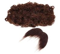 OKUMEYR Reusable Pirate Afro Wig and Fake Beard Set for Men Comfortable Brown Curly Toupee Costume Accessory for Halloween Themed Parties and Cosplay Performance