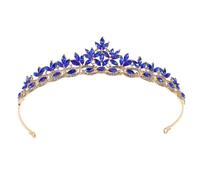 OKUMEYR Rhinestone Leaf Crown Headband for Bride with Blue Alloy Frame, Elegant Bridal Hair Accessory Featuring Great Craftsmanship and Versatile Styling for Weddings and Birthdays