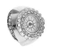 OKUMEYR Silver Decorative Ring Watch for Women with Round Dial and Diamond Accents, Mini Electronic Finger Jewelry Watch, Fashionable Dress Accessory