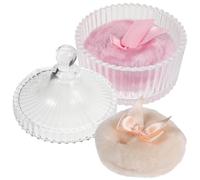OKUMEYR Soft Plush Powder Puff with Glass Container and Handle for Precise and Detailed Care, Bow-shaped Makeup Applicator Suitable for Moms and Babies