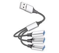 OKUMEYR USB Multi-port Splitter Adapter 1 Male to 3 Female USB Hub with High Speed Transmission and Portable Design, Aluminium Alloy Material for Laptop and Printer, Silver Colour, 5v/2a