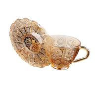 OKUMEYR Vintage Glass Coffee Cup with Saucer Elegant Afternoon Tea Kit for Milk Tea and Coffee Amber European Style Retro Design and Clean Drinkware for Home and Office