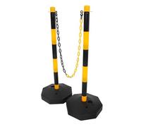 OKUMEYR Water-fillable Plastic Traffic Safety Barrier Post Set with Black Yellow Posts with 1m Chains and 4 S-clips for Road Safety and Parking Management