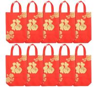OKUMEYR with Chinese Fu Character Prints Red Reusable Non-woven Fabric Bags 10pcs for Storage and Packaging Portable Spring Festival Party Favor Pouches
