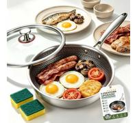 Okura Titanium Frying Pan with Lid, Coating-Free Cookware for All Hobs，22CM | Coating-Free Titanium Skillet with Lid, Fast Even Heating, Natural Non-stick Pan for Eggs & Family Meals, Dishwasher Safe