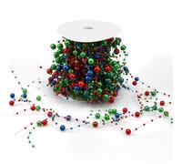 OKUYAN 1Roll Christmas Bead Garland Pearls Bead Chain Xmas Colorful Beaded Garland Artificial Pearl Beads Trims Bead Chain for Christmas Tree Fireplace Mantle Wreath DIY Crafts Xmas Holiday Decor(4M)