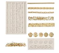 OKUYAN 2 Pack Fondant Silicone Mold 3D Baroque Sculpted Cake Mould Scroll Border Embossed Lace Molds Retro Relief Fondant Mould Silicone Fondant Cake Decorating for Sugarcraft Clay Gum Icing Candy