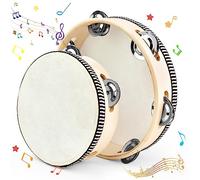 OKUYAN 2Pack Handheld Wooden Tambourine 8 Inch and 6 Inch Tambourine Small Tambourines with Jingle Bells Single Row Tambourine Drum Kit Tambourines for Adults Children Dance Party Church Beech Singing