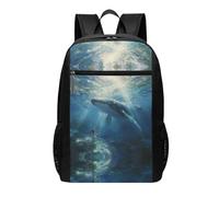 OKVBNUYT Whales In The Sea 17 Inch Backpack â€“ Large Capacity Durable Polyester School Backpack With Full-Print Design, Ideal For Outdoor, Travel & Daily Use