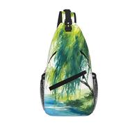 OKVBNUYT Willow Trees By The River Cross Chest Bag Diagonally â€“ Lightweight Durable Polyester Crossbody Bag With Large Capacity, Adjustable Strap For Travel, Work & Daily Use