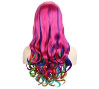 OKVGO Long Curly Rainbow Wig for Women Ladies Cosplay Party Halloween Costume 27.6 inches Multicoloured III
