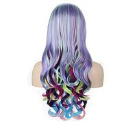 OKVGO Long Curly Rainbow Wig for Women Ladies Cosplay Party Halloween Costume 27.6 inches Multicoloured V