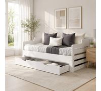 okwish 3ft Single Day Bed with Pull-Out Trundle White okwish White Single