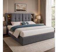 okwish 5ft King Ottoman Bed with Charging Grey Linen okwish Grey King