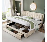 okwish Bed Frame 180x200cm with Storage Cream Velvet | Size: Super King okwish Cream Super King