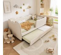 okwish Bed Frame 3ft Single with Trundle upholstered beige linen okwish Beige Single