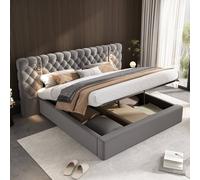 okwish Ottoman Bed 5ft King with storage upholstered grey velvet okwish Grey King