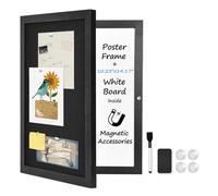 Okydoky Black Wooden Frame Bulletin Board with Felt, 30x40cm Enclosed Whiteboard Inside, Secret Pinboard and Whiteboard for Office, Home (KMB-BK)