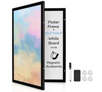 Okydoky Enclosed Whiteboard with Wooden Frame, Functional Whiteboard for Office, Home(Secret Board,BK)