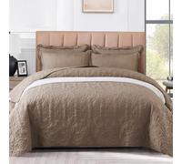 OKYUK 3-Piece Queen Quilt Set Quilted Bedspread Oversized Microfiber Lightweight Coverlet Set with Shams Reversible Printed Coverlet Bedding Set for All Season,220x240cm (Brown, 220 * 240cm)