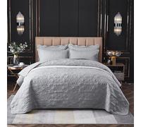 OKYUK 3-Piece Queen Quilt Set Quilted Bedspread Oversized Microfiber Lightweight Coverlet Set with Shams Reversible Printed Coverlet Bedding Set for All Season,220x240cm (Light Grey, 220 * 240cm)