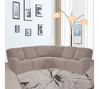 OKYUK 5 Seat Recliner Sofa Covers 7 Piece Jacquard Stretch Soft 5-Seat Corner Reclining Sofa L-Shaped Sectional Couch Slipcovers Furniture Protector (Tan)