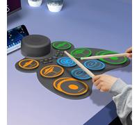 OKYUK Adult Electronic Drum Set, 9 Drum Practice Pad with Built-in Dual Stereo Speakers and MIDI Connection, Roll-Up Drum Pad Machine Ideal for Beginners and Professionals