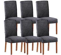 OKYUK Chair Covers, Dining Chair Covers Set of 4/6,Elastic Chair Protector Stretch Removable Washable Seat Covers for Dining Room Wedding Banquet Party Decoration（Model 02, Dark grey，6）