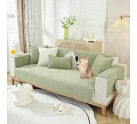 OKYUK Sofa Cover 1 2 3 Seater Herringbone Chenille Fabric Furniture Protector, Non Slip Sofa Slipcovers for Corner L Shape, Cosy Solid Colour Non-Slip Couch Cover for Pets Kids(Light Green，70x70cm)