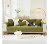 OKYUK Sofa Cover 1 2 3 Seater Herringbone Chenille Fabric Furniture Protector, Non Slip Sofa Slipcovers for Corner L Shape, Cosy Solid Colour Non-Slip Couch Cover for Pets Kids(ArmyGreen, 90x160cm)