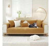 OKYUK Sofa Cover 1 2 3 Seater Herringbone Chenille Fabric Furniture Protector, Non Slip Sofa Slipcovers for Corner L Shape, Cosy Solid Colour Non-Slip Couch Cover for Pets Kids(Curry,45x45cm)