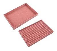 Oladfiop 2x Pink Velvet Jewelry Ring Display Organizer Case Tray Necklace Earrings Bangle Storage Box Round Bar & Empty Dish
