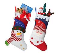 Oladwolf Christmas Stockings 15'' set of 2 Christmas Santa/Snowman Stockings Gift & Candy Pouch Bag for Child and Home Decrations