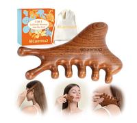 Olaemuo 4 in 1 Sandalwood Gua Sha Massager Tool, Scraping Massage Comb for Hair, Face, Eye, Neck & Body Meridian Therapy Tool for Relaxation