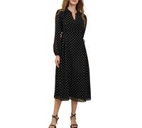 Olaesa Women's Long Sleeve Midi Dress Spring 2025 Floral Tie Waist Chiffon Polka Dot Work Wedding Guest Dress with Pockets, Black Polka Dotted, M