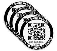 OLAF App 4 Piece QR Code Sticker Set & Free App - Secure Valuables 100% Anonymous and Easy Worldwide - Contact in Seconds - No Subscription (Black)