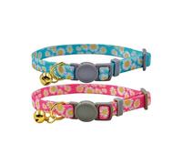 Olahibi 2 Pack Cat Collar, Daisy Floral Pattern, Breakaway Safe Release Buckle, Clear Bell, Polyester Material, for Adult Cats.(Pink+Green)