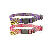 Olahibi 2 Pack Cat Collar, Daisy Floral Pattern, Breakaway Safe Release Buckle, Clear Bell, Polyester Material, for Adult Cats.(Pink+Purple)
