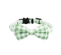 Olahibi Breakaway Buckle Safe Release Cat Collar,Cotton Material,Check Pattern,Removable Bowtie,Clear Bell,for Adult Cats.(Green Check)