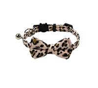Olahibi Breakaway Clasp Safe Release Cat Collar,Leopard Pattern,Removable Bowtie,Clear Bell,Cotton Material,for Adult Cats(Pink Leopard)